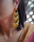 ORO- Three Tier Chandbali Earrings | Micro Plated Intricate Multi Layer Jhumka Dangles