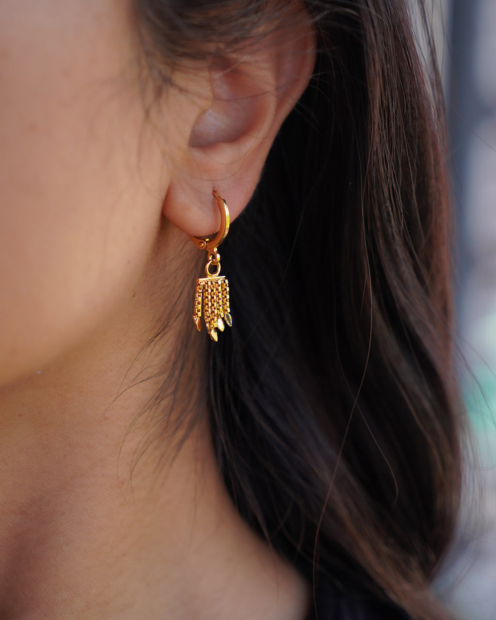 FLORA- Gold Hoop Earrings with Textured Dangle Charms | Minimal Statement Earrings