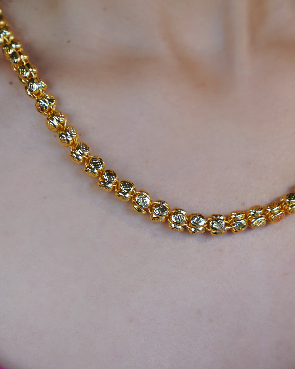 ORO-  Premium 1 Gram Gold Plated Textured Globe Mala Necklace | Micro Plated Traditional Crown Bead Haram Long Chain
