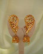 ORO - Peacock Kaan Phool Earrings | Micro Plated Filigree Ear Cuffs with Hanging Jhumkas