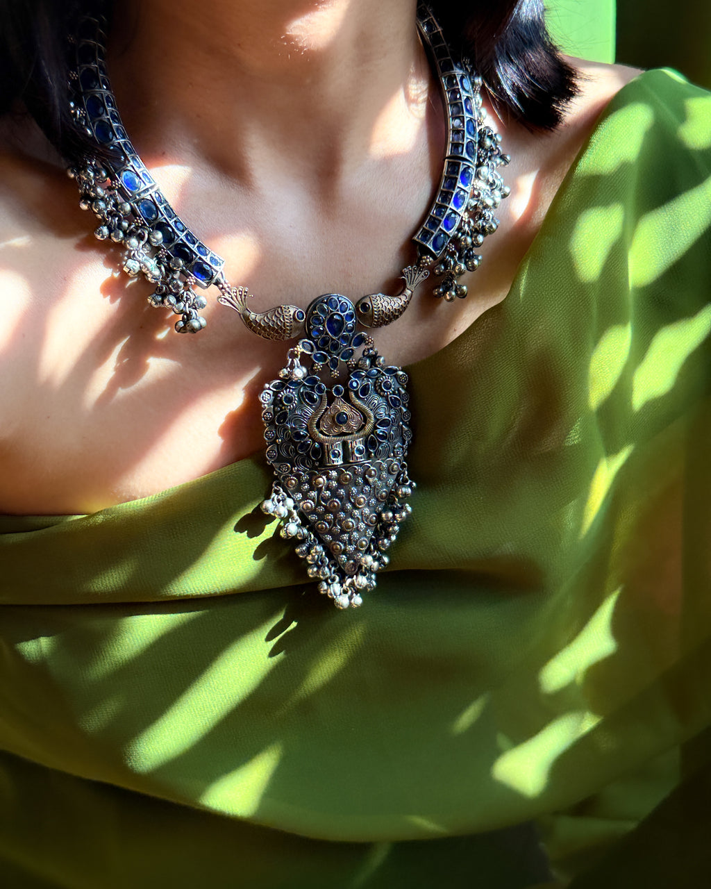 Anassa-Dual Tone Banjara Ghungroo Flower Long Necklace Set