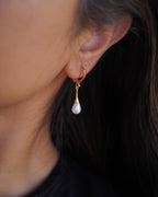 FLORA-Gold Pearl Drop Earrings for Women | Elegant Dangle Earrings | Minimal Hoop with Pearl