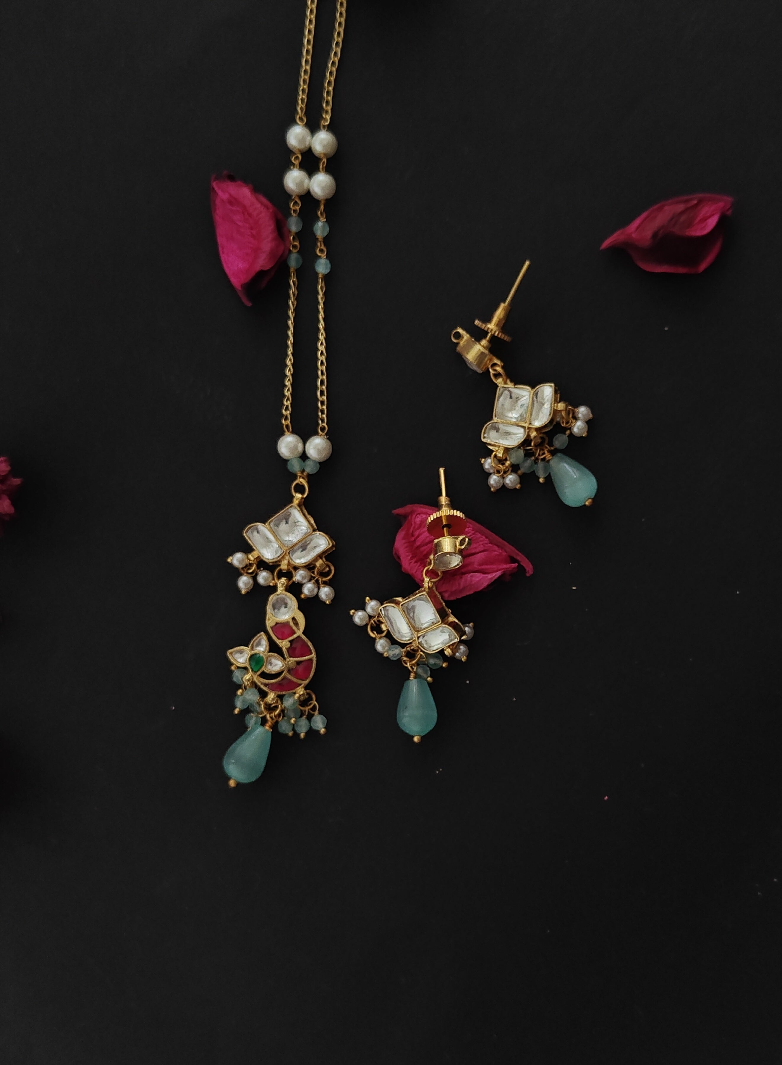 ZIKHIN-Long Multi Colour Jadau Kundan Necklace Set