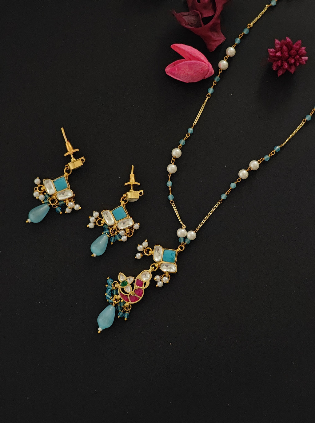 ZIKHIN-Long Multi Colour Jadau Kundan Necklace Set