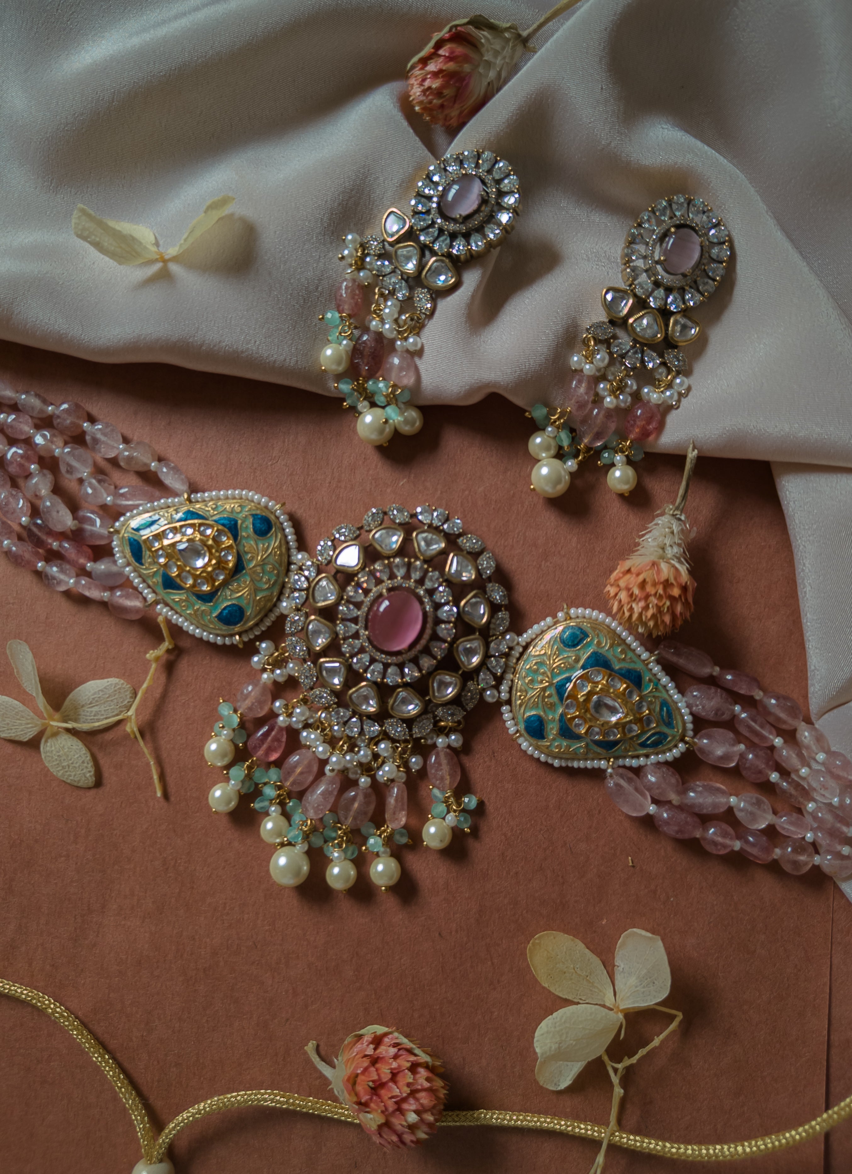 ZIKHIN - Regal Charm Kundan Choker Set with Enchanting Amethyst