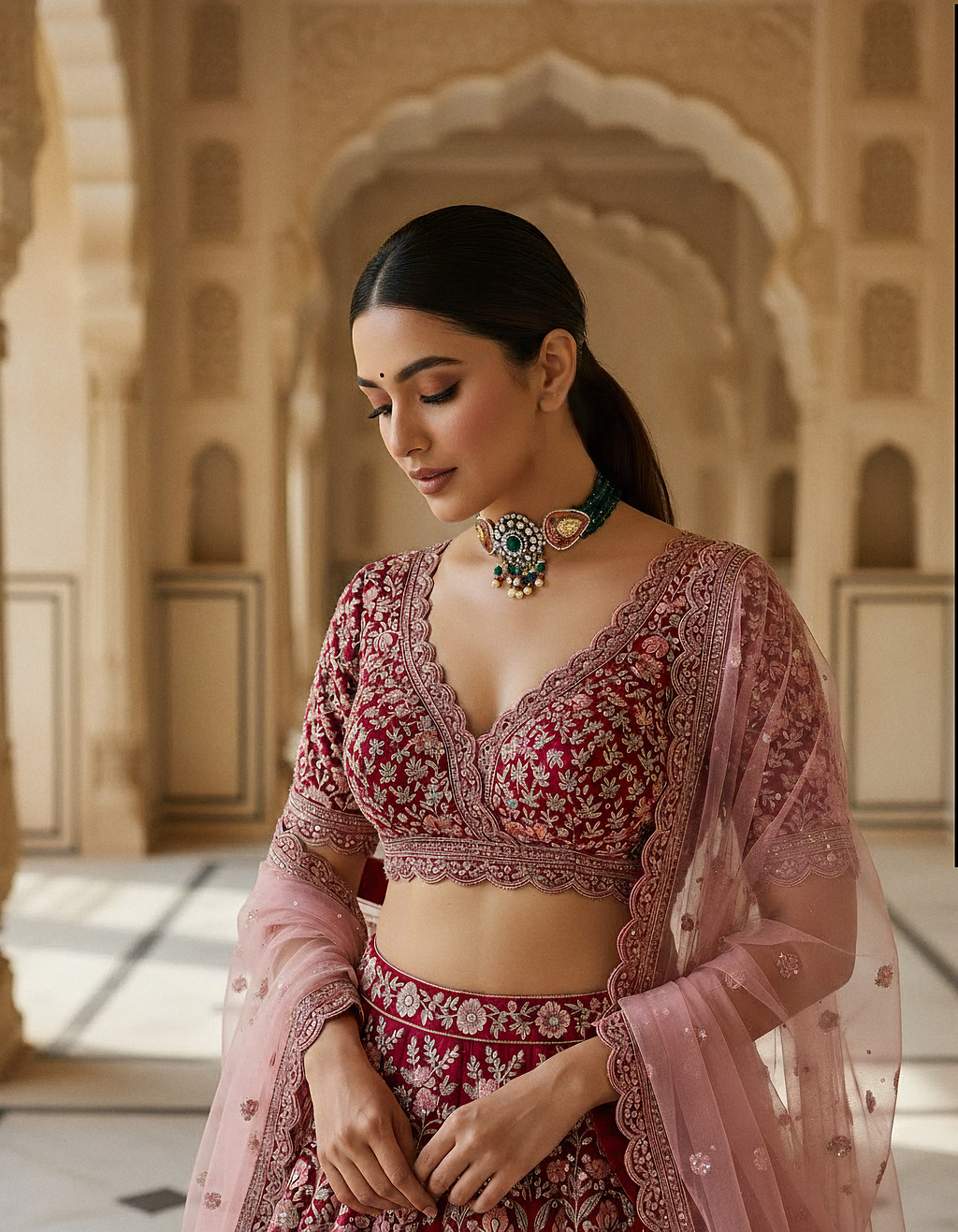 ZIKHIN- Radiant Elegance Kundan Choker Set with Stunning Red Quartz