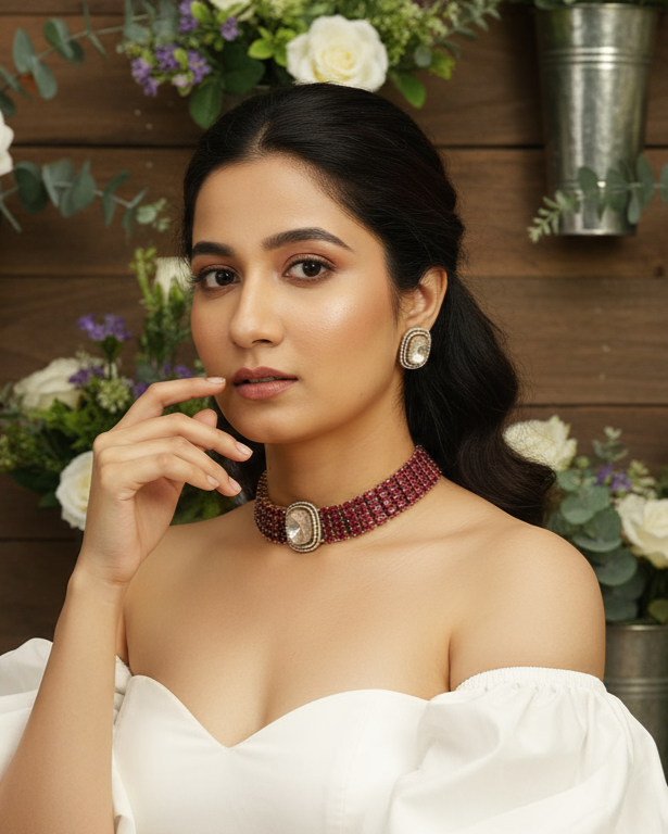ZIKHIN- Elegant Diva Choker Necklace With Matching Earrings