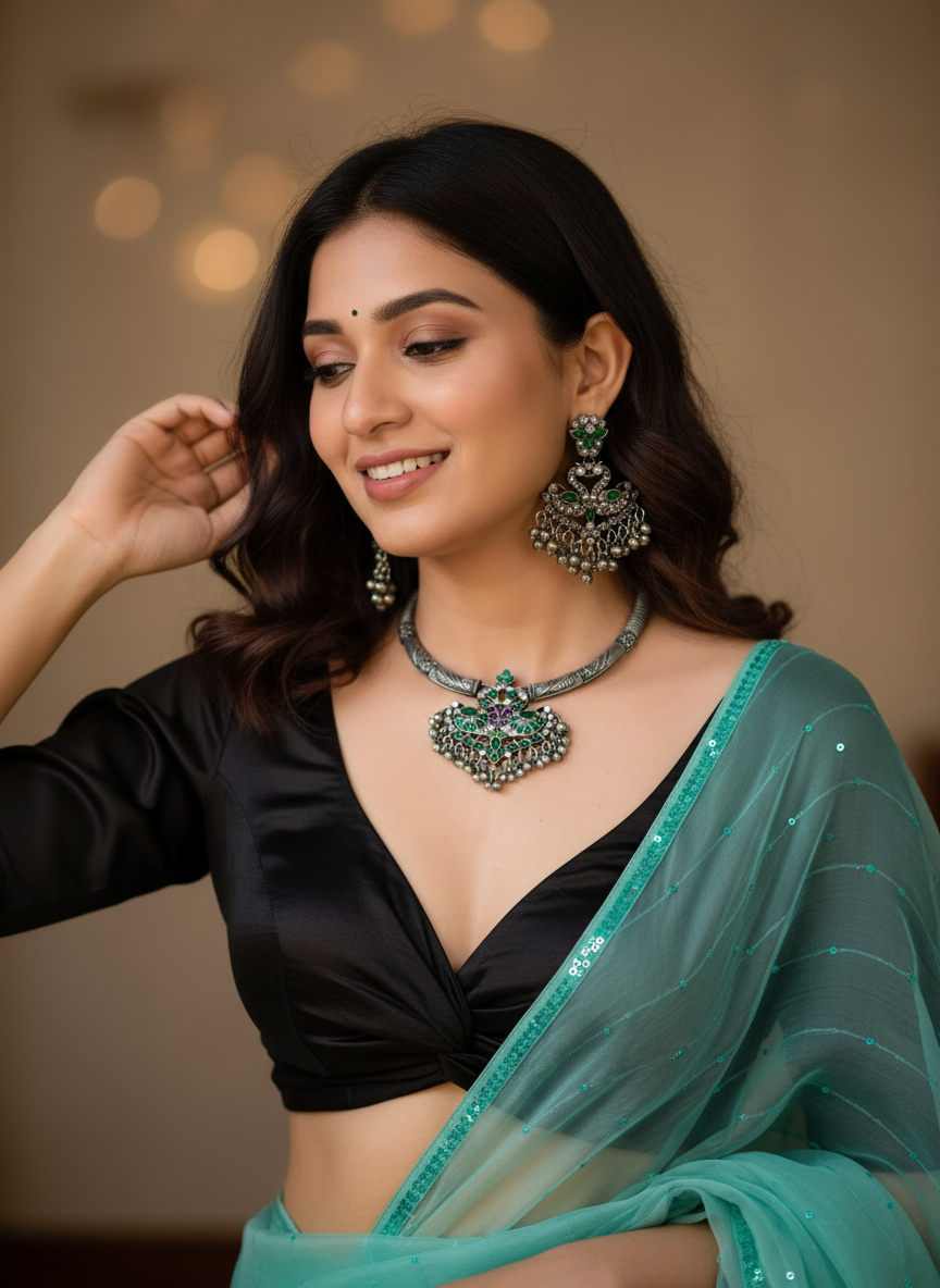 Anassa-Floral Peacock Folk Necklace Set