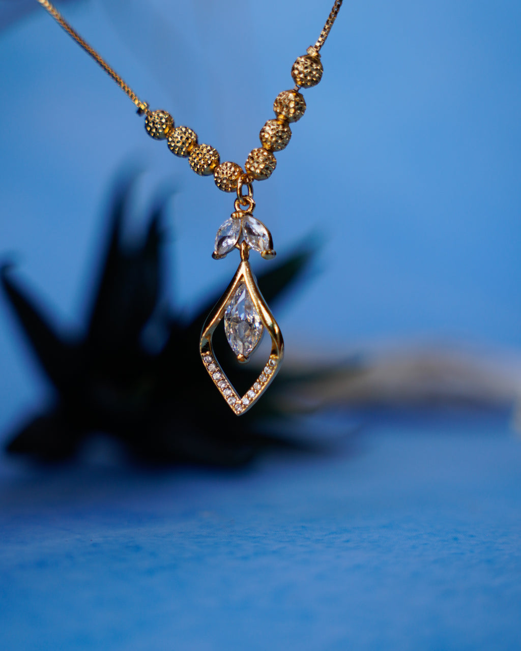 FLORA- Anti-Tarnish Gold Finish Crystal Drop Pendant Necklace | Water & Sweat Resistant