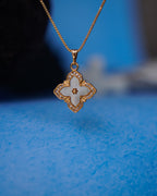 FLORA- Anti-Tarnish Gold Finish AD Clover Pendant Necklace with Mother of Pearl Shell