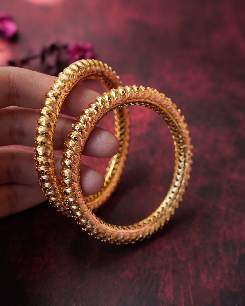 ORO- Gold Filled Brass Classic Textured Daily Wear Bangles