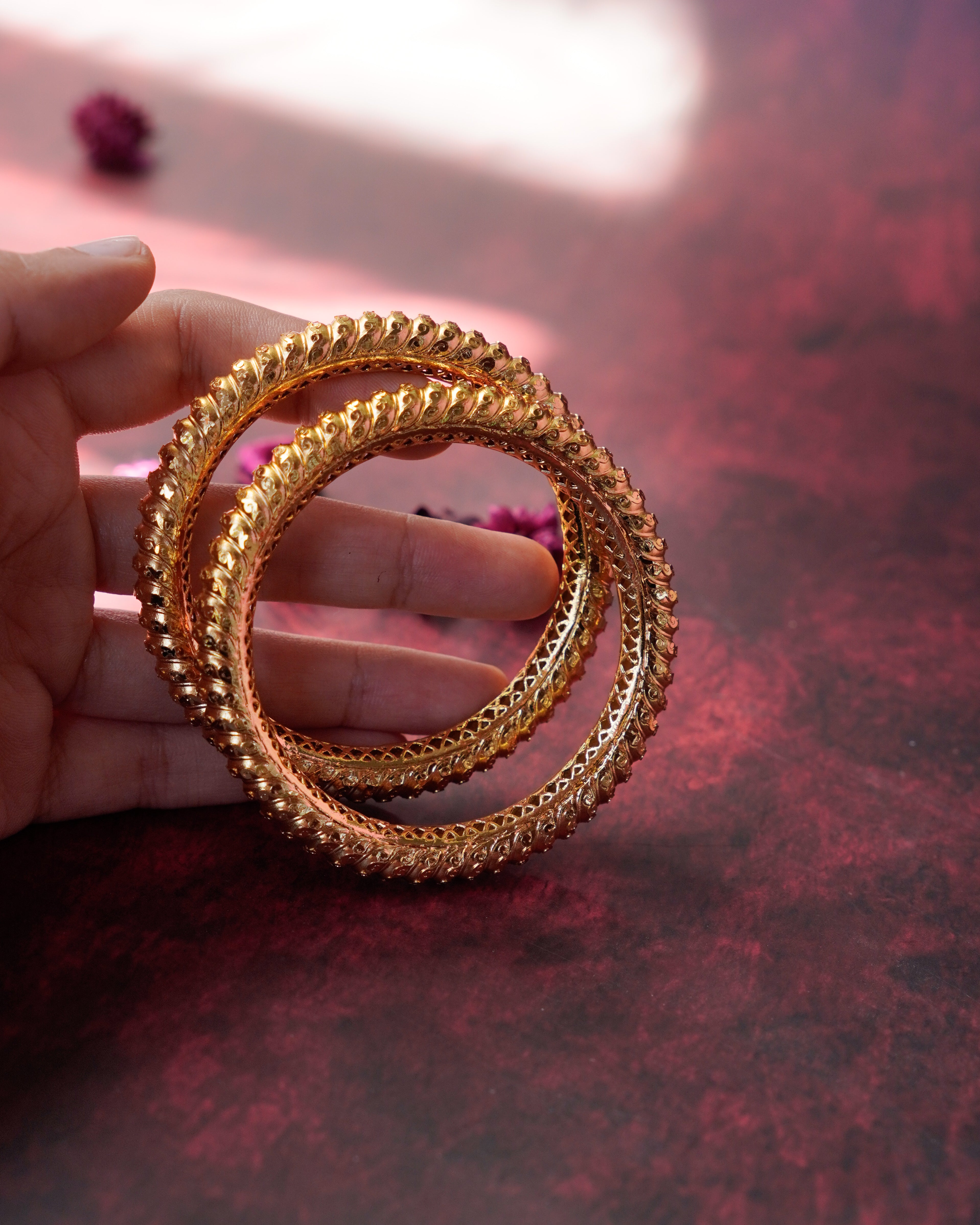 ORO- Gold Filled Brass Classic Textured Daily Wear Bangles