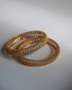 ORO- Leaf  Pattern American Diamond Studded Bangle