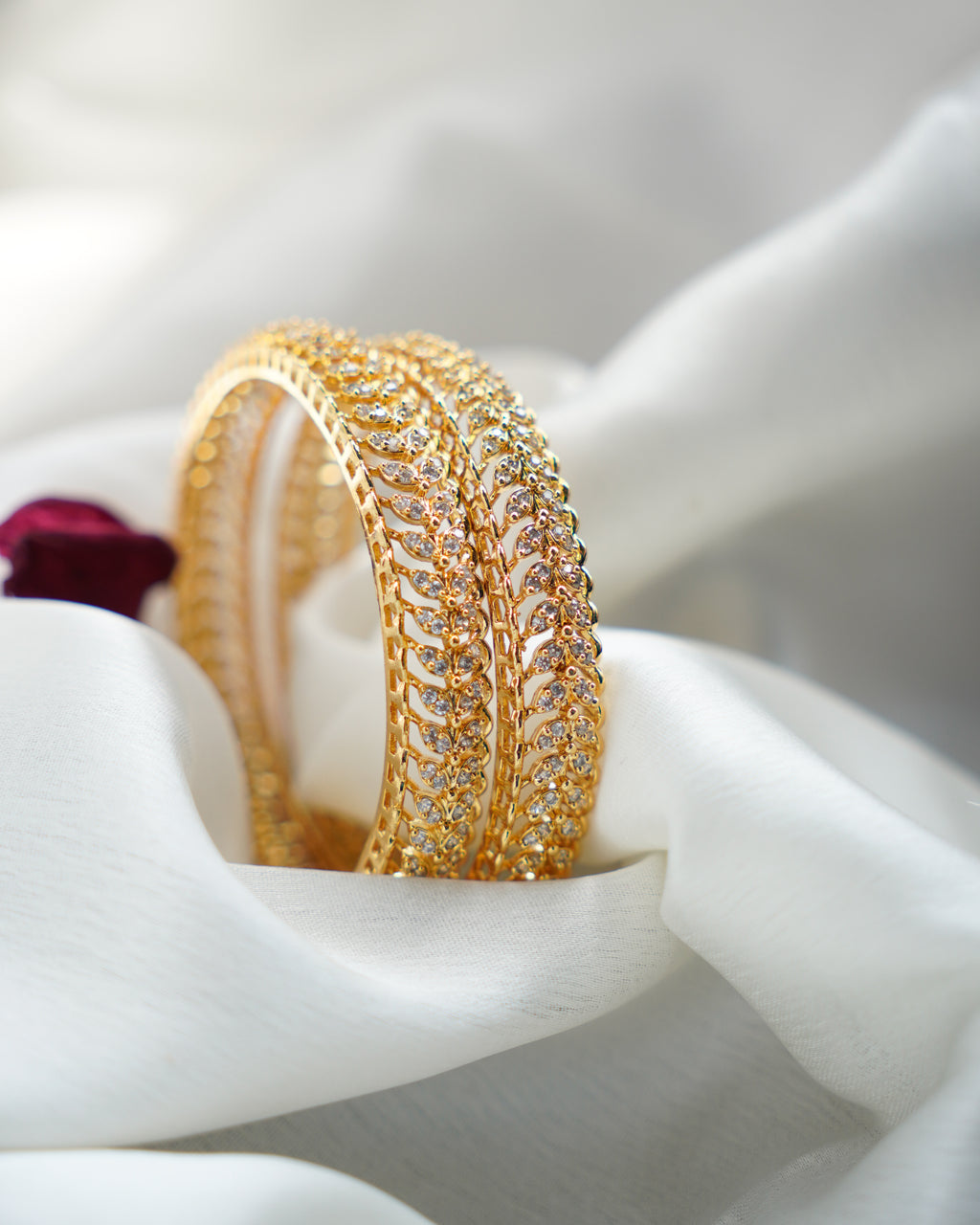 ORO- Leaf  Pattern American Diamond Studded Bangle