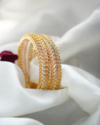 ORO- Leaf  Pattern American Diamond Studded Bangle