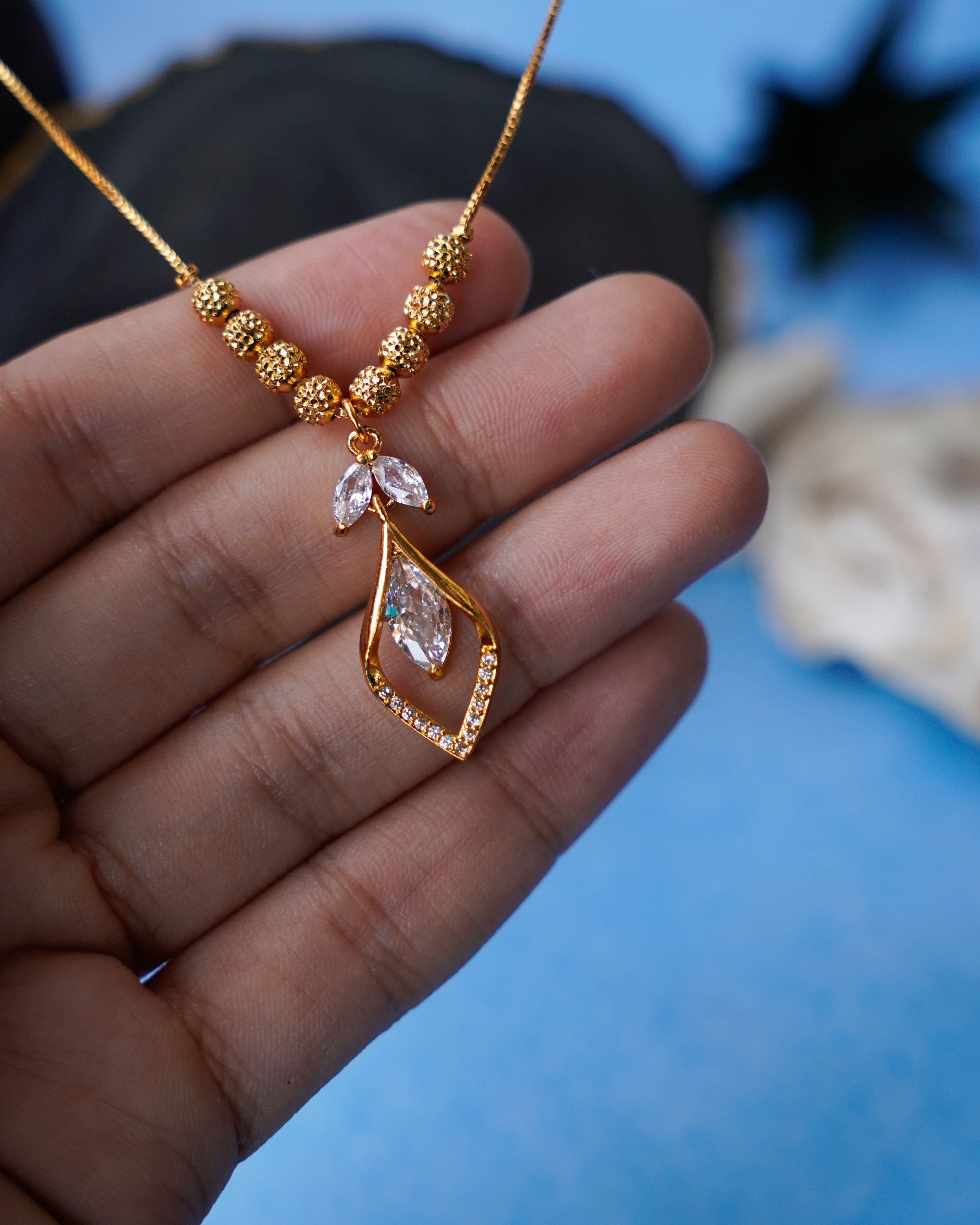 FLORA- Anti-Tarnish Gold Finish Crystal Drop Pendant Necklace | Water & Sweat Resistant
