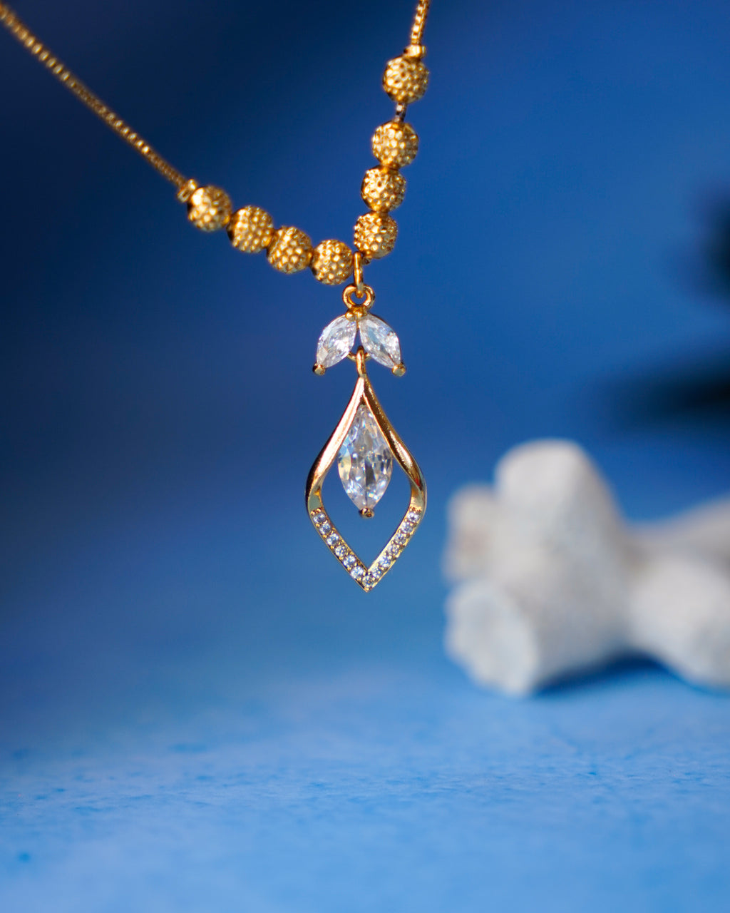 FLORA- Anti-Tarnish Gold Finish Crystal Drop Pendant Necklace | Water & Sweat Resistant