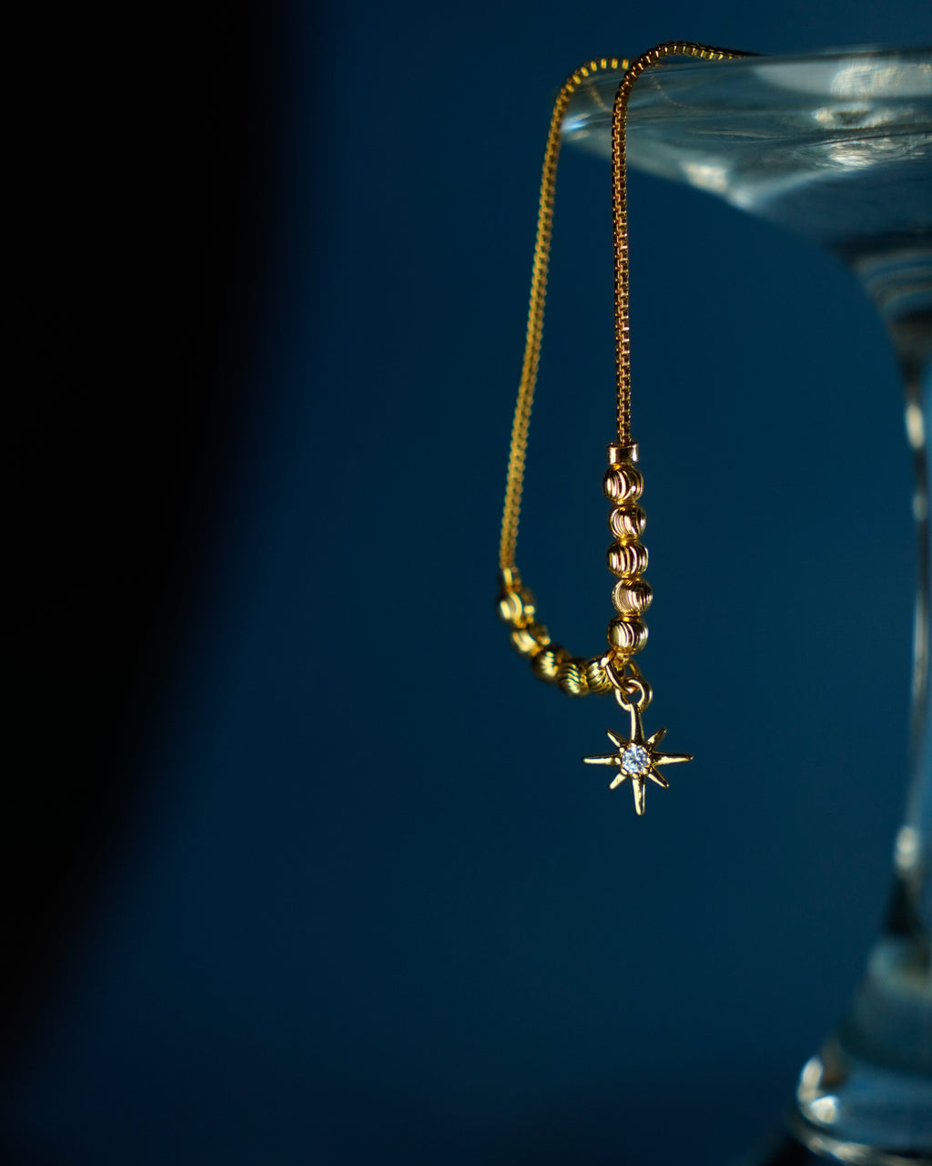 FLORA-Anti-Tarnish Gold Finish Star Charm Pendant Necklace | Minimal Beaded Chain