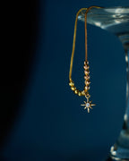 FLORA-Anti-Tarnish Gold Finish Star Charm Pendant Necklace | Minimal Beaded Chain