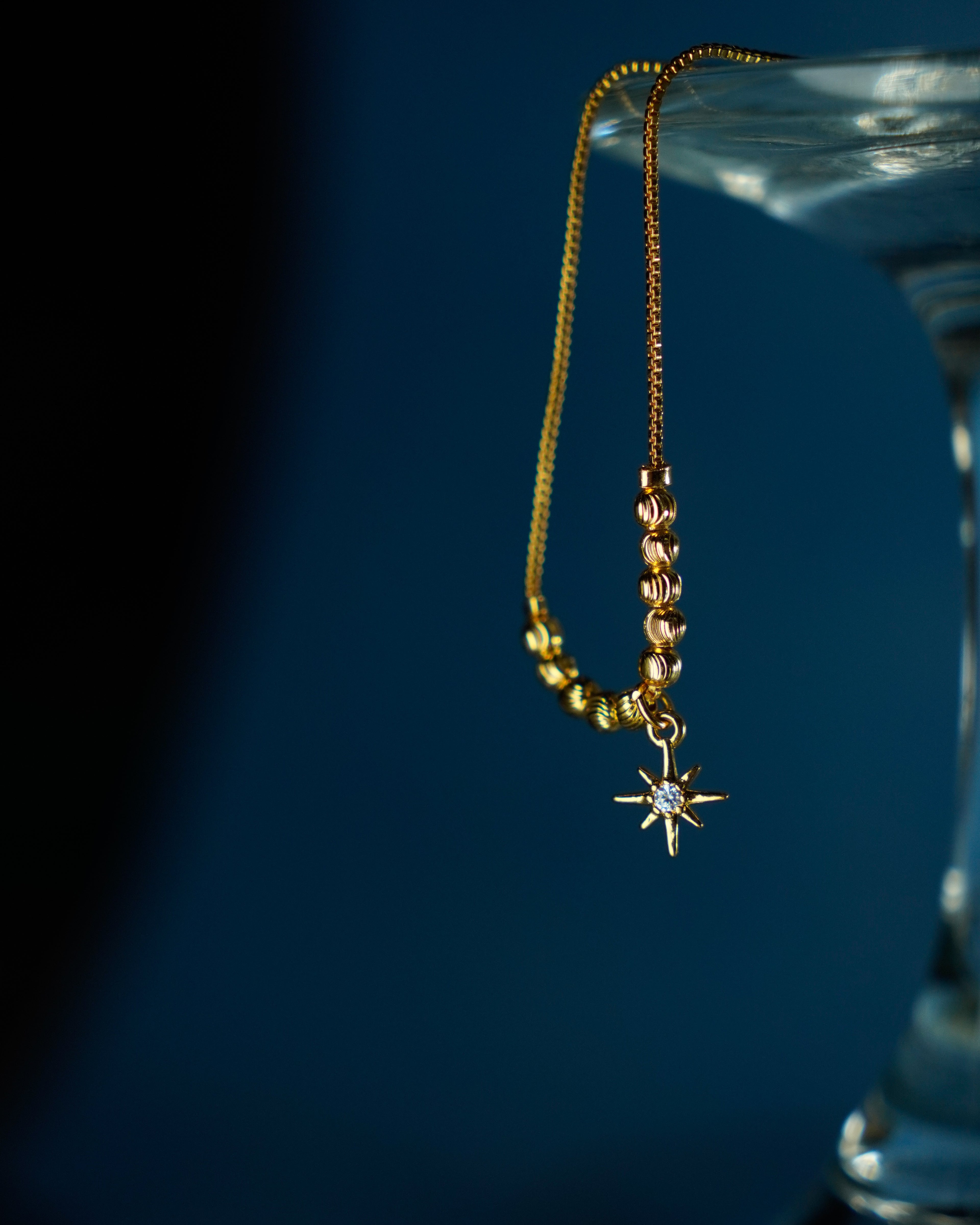 FLORA-Anti-Tarnish Gold Finish Star Charm Pendant Necklace | Minimal Beaded Chain