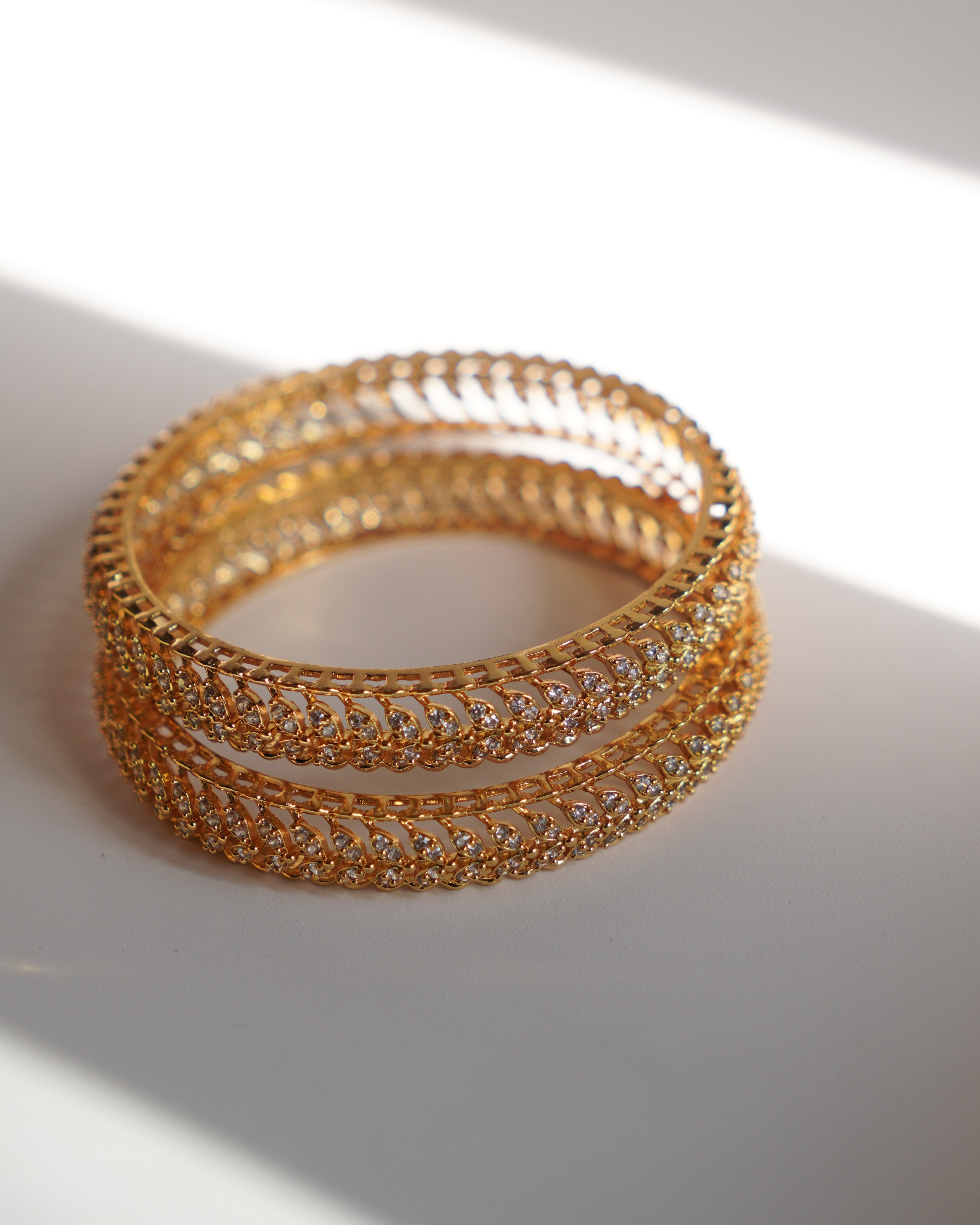 ORO- Leaf  Pattern American Diamond Studded Bangle