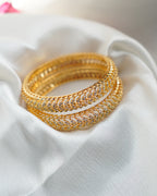 ORO- Leaf  Pattern American Diamond Studded Bangle