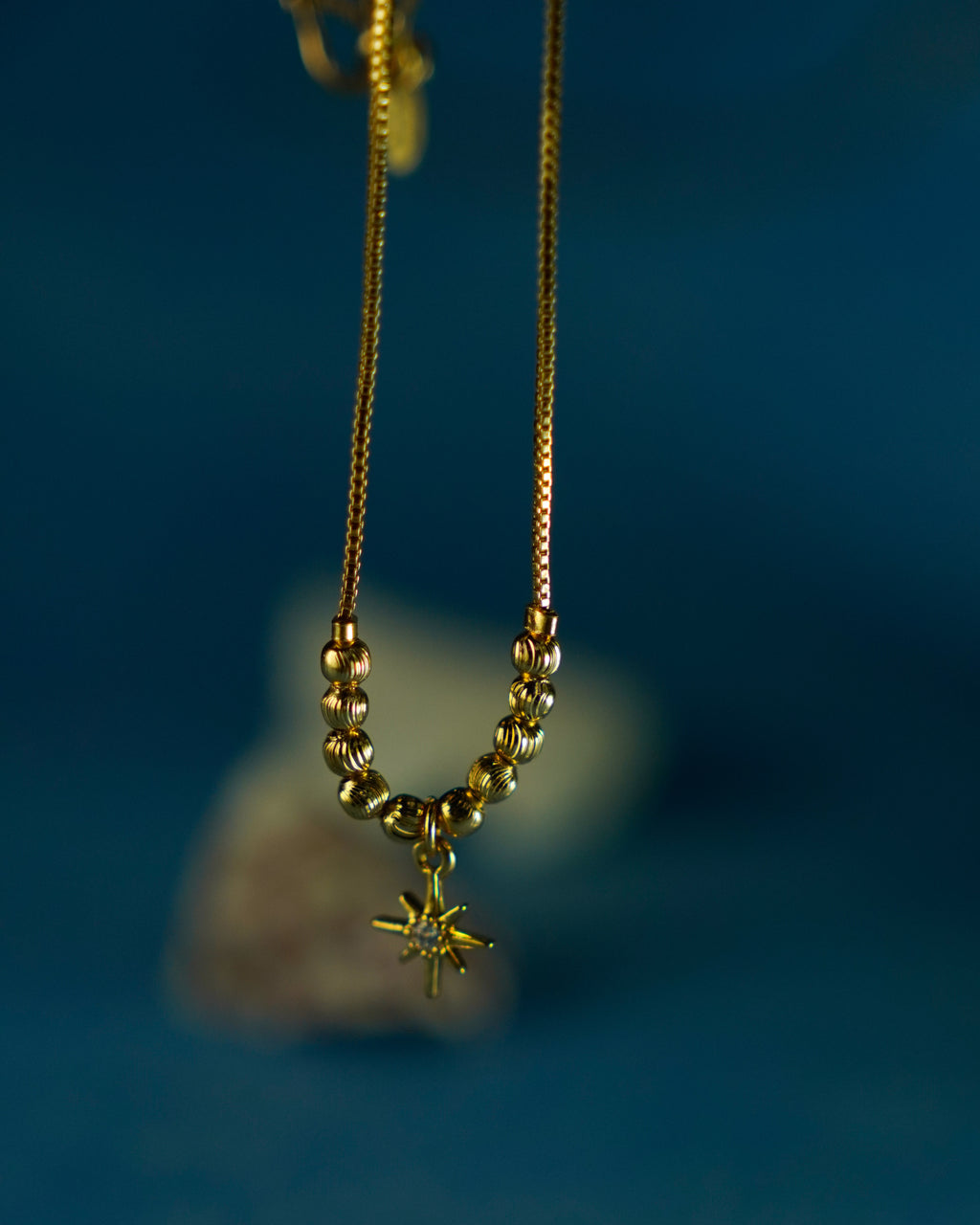 FLORA-Anti-Tarnish Gold Finish Star Charm Pendant Necklace | Minimal Beaded Chain