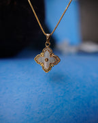 FLORA- Anti-Tarnish Gold Finish AD Clover Pendant Necklace with Mother of Pearl Shell